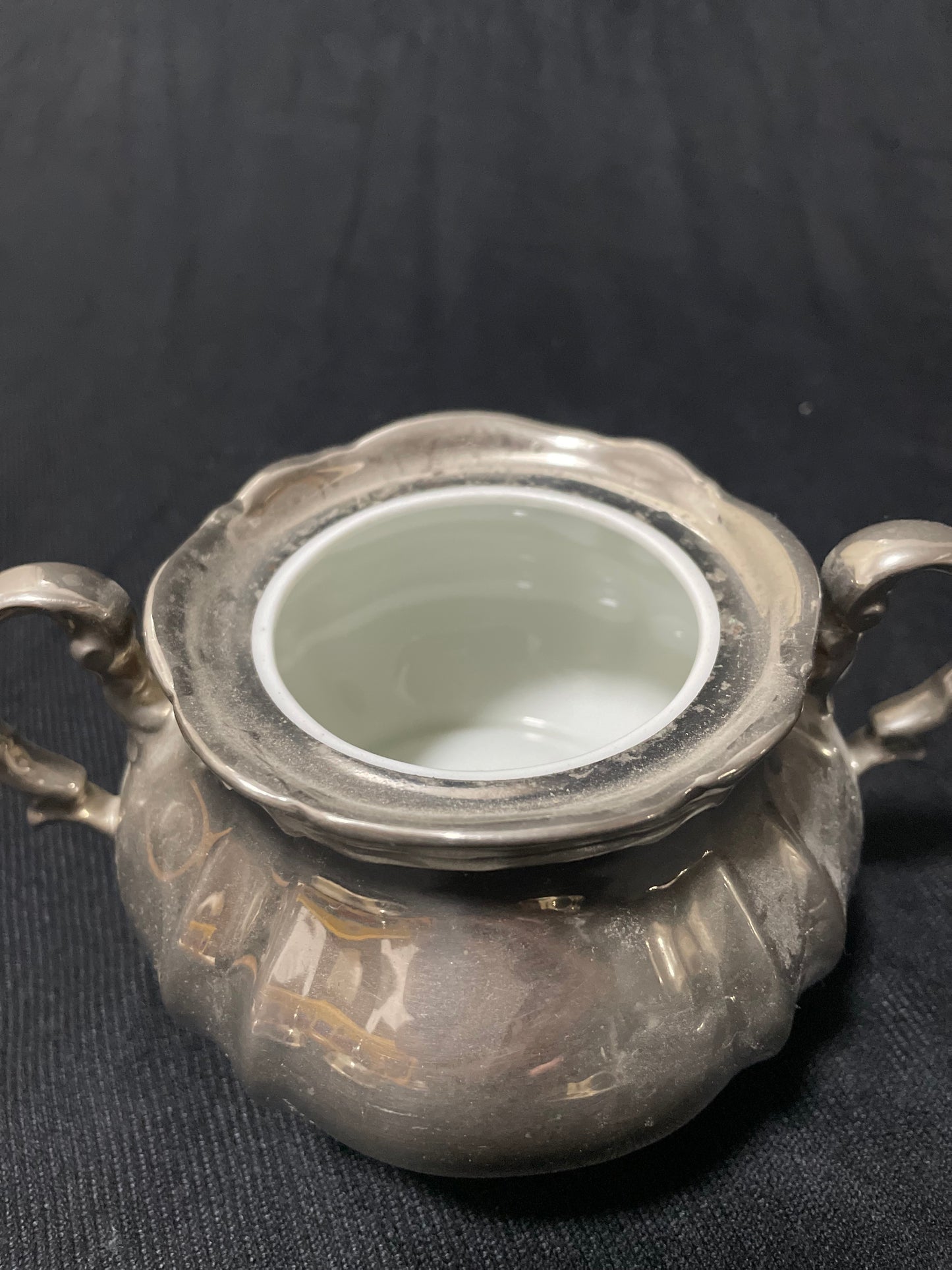 Art Deko Kaffeeset 3-teilig, versilbertes Porzellan