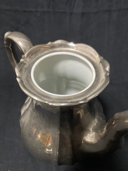 Art Deko Kaffeeset 3-teilig, versilbertes Porzellan