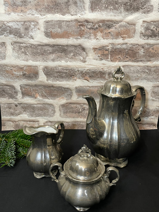 Art Deko Kaffeeset 3-teilig, versilbertes Porzellan